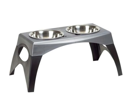 Bergan Stormcloud Elevated Feeder 2 Dog Bowl Black Grey 1ea MD For Sale