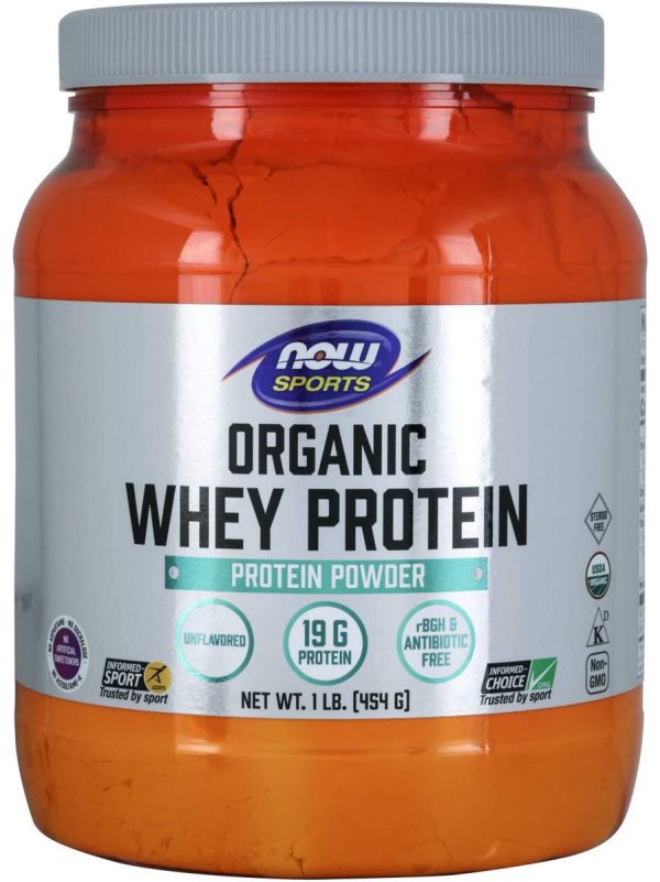 NOW Foods, Whey Protein, Organic Unflavored Powder, 1 lb For Sale