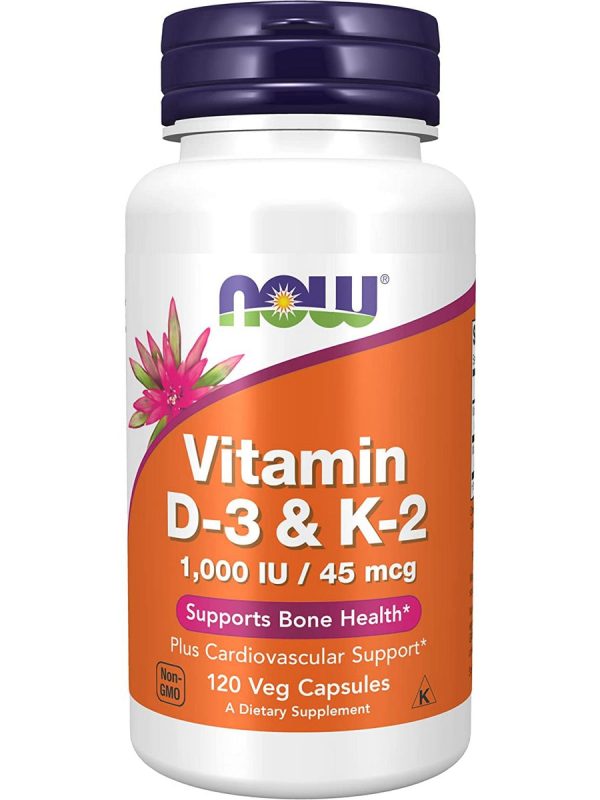 NOW Foods, Vitamin D-3 & K-2 1000 IU 45 Mcg, 120 veg capsules For Cheap