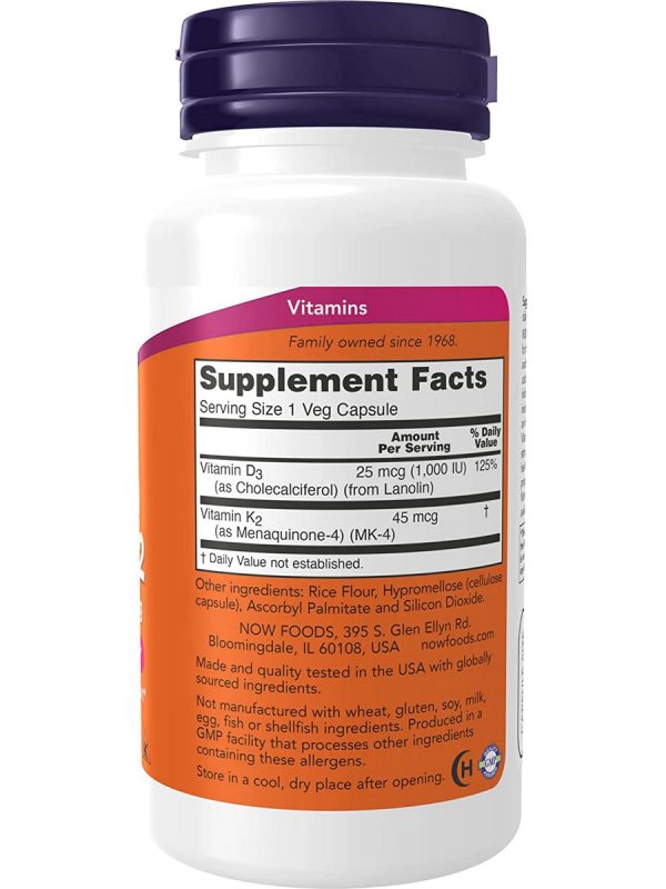 NOW Foods, Vitamin D-3 & K-2 1000 IU 45 Mcg, 120 veg capsules For Cheap