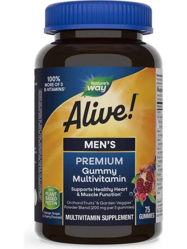 Nature s Way, Alive! Men s Premium Gummy Multivitamin, Orange, Grape and Cherry, 75 Gummies Discount