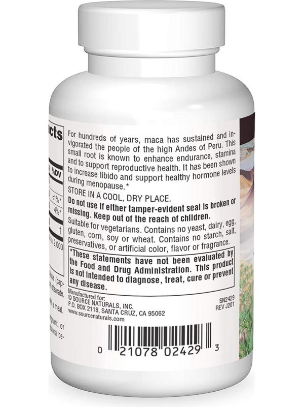 Source Naturals, Maca Lift™ 600 mg, 60 vegetarian capsules Supply