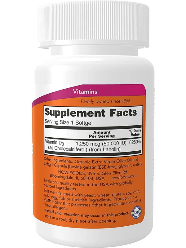 NOW Foods, Vitamin D-3 50,000 IU, 50 softgels Online