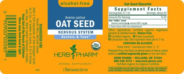 Herb Pharm, Oat Seed, Alcohol-Free, 1 fl oz Supply